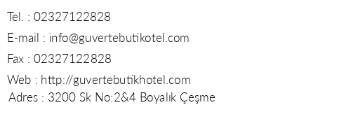 Gverte Butik Otel telefon numaralar, faks, e-mail, posta adresi ve iletiim bilgileri